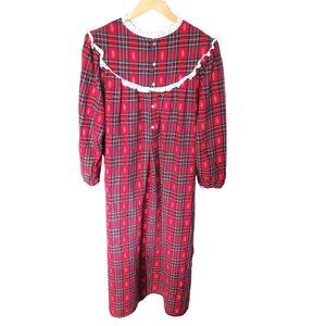 L.L. Bean Vintage Red Plaid Flannel Nightgown  Grannycore Holiday 90s
